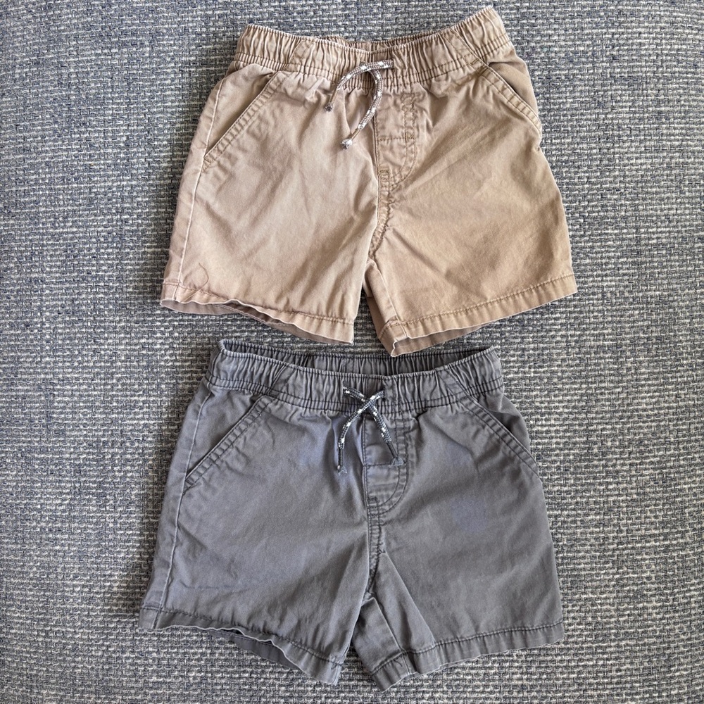 Cat & Jack Tan Gray Cotton Kids Shorts 2T Elastic Waist 2 Pack
